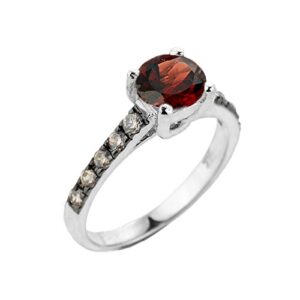 14k White Gold Champagne Diamond Band Garnet Wedding Engagement Ring, Size 8