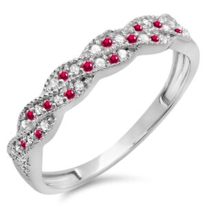 dazzlingrock collection 18k round ruby & white diamond women anniversary wedding stackable swirl ring, white gold, size 5.5