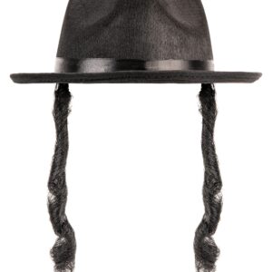 Dress Up America Jewish Rabbi Hat for Adults - Black Costume Fedora with Side Locks - One Size Fits Most