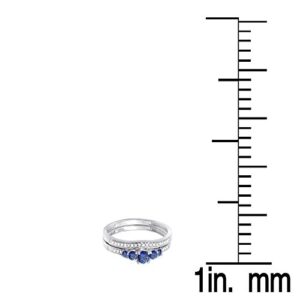 Dazzlingrock Collection 10K Blue Sapphire & White Diamond Women 5 Stone Bridal Engagement Ring Set, White Gold, Size 7