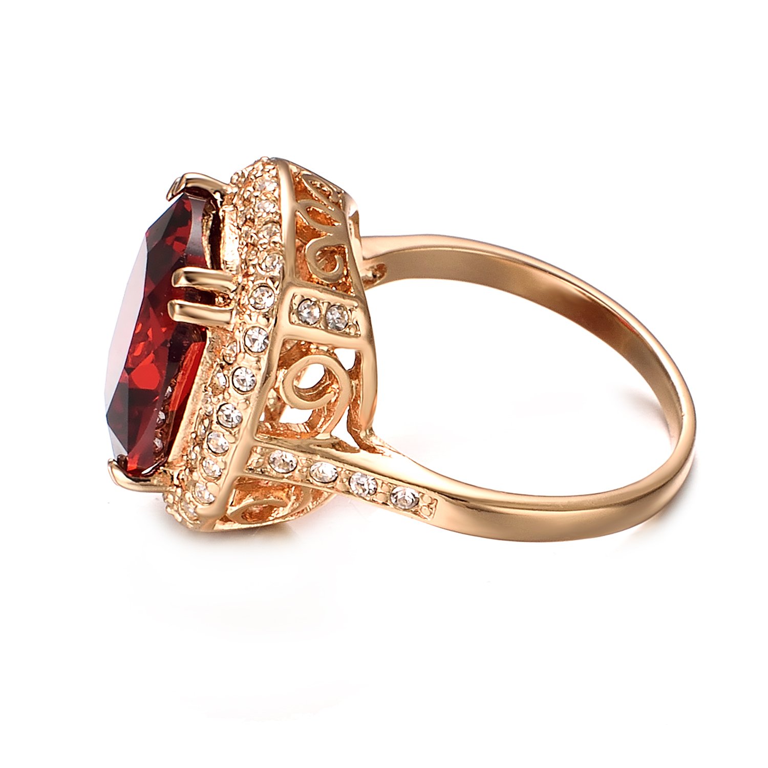 Yoursfs Big Halo Austrian Crystal Red Fashion Rings for Women 18K Gold Plated Ruby Cocktail Ring Jewellery(Size 7)