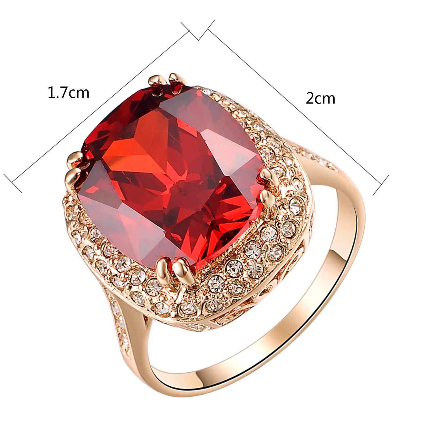 Yoursfs Big Halo Austrian Crystal Red Fashion Rings for Women 18K Gold Plated Ruby Cocktail Ring Jewellery(Size 7)