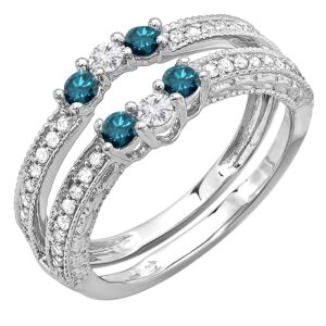 dazzlingrock collection 0.60 carat (ctw) round blue & white diamond contour double guard enhancer wedding ring for her in 10k white gold, size 6.5