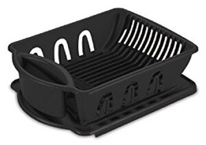 sterilite 2 piece sink set, with drainboard for drying, holds clean dishes in the kitchen such as plates, cups, bowls, and silverware, black, 6-pack