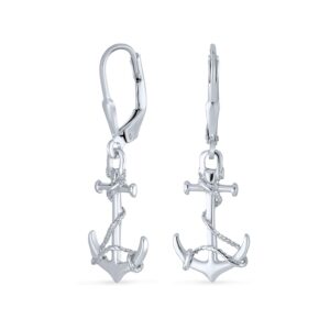 tropical beach vacation honeymoon simple nautical boat rope anchor lever back dangle earrings for women teen .925 sterling silver