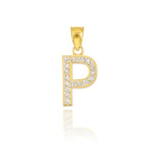 10k Yellow Gold Diamond Alphabet Initial Letter P Charm Pendant