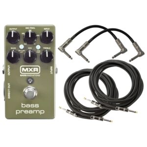 mxr m81 bass preamp pedal bundle with xlr direct out, 3 band eq and level controls w/ 4 cables