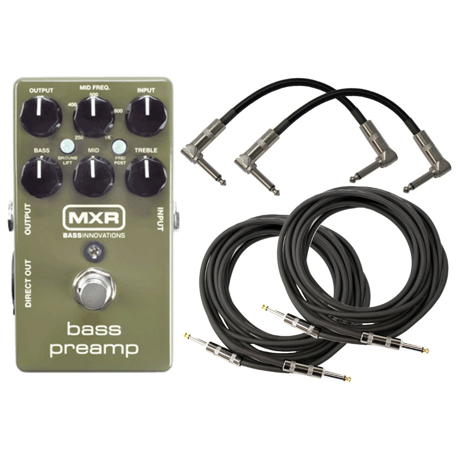 MXR M81 Bass Preamp Pedal Bundle with XLR Direct Out, 3 band EQ and Level Controls w/ 4 Cables