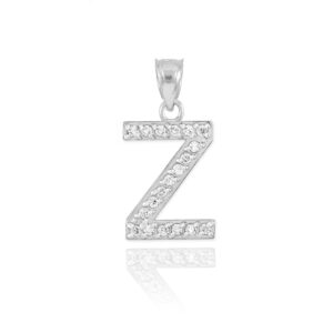 10k White Gold Diamond Alphabet Initial Letter Z Charm Pendant