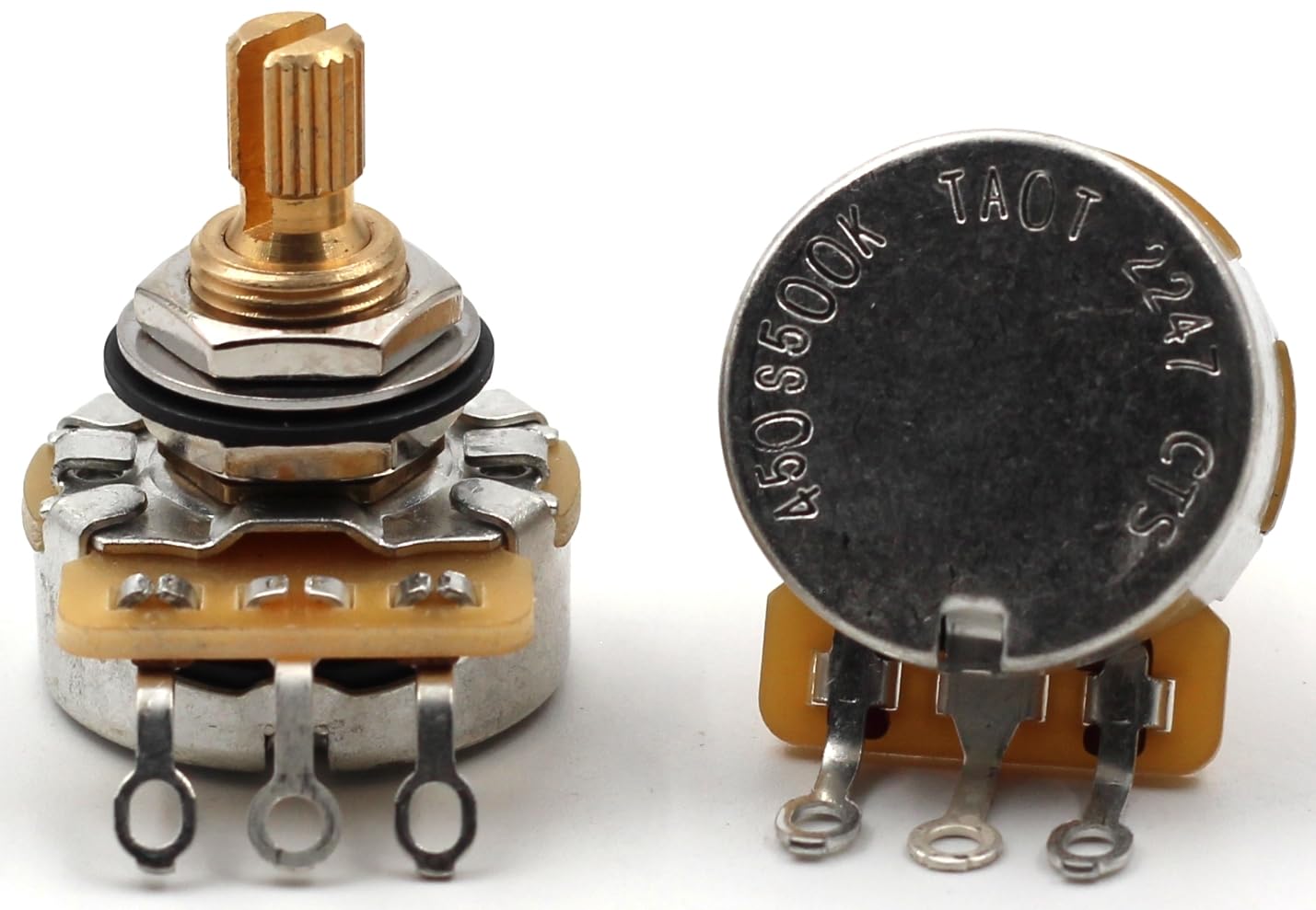 CTS 500k pot, 500k potentiometer guitar potentiometer for volume and tone, short Split Shaft Audio Taper Pots - Set of Four (4X) - 10% Tolerance - TAOT The Art Of Tone