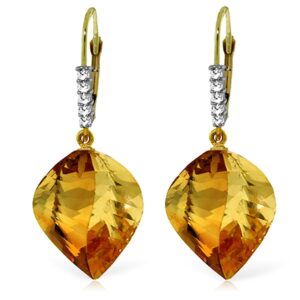 Galaxy Gold GG 14k Yellow Gold Leverback Earrings with Diamonds and Briolette Twisted Spiral Citrine