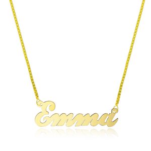 win jewelry 14k yellow gold personalized name necklace - style 2 (18 inches, box chain)