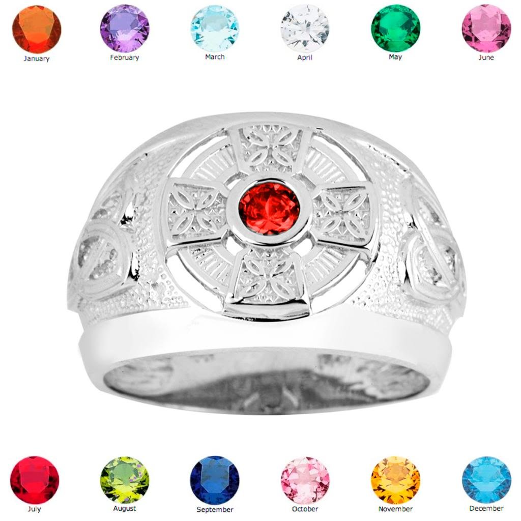 Solid 925 Sterling Silver Eternal Trinity Knot Band January Birthstone CZ Celtic Cross Ring