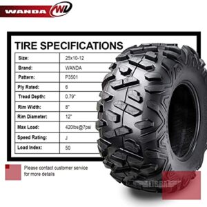 WANDA Set 2 ATV UTV Tires 25X10-12 25X10X12 6PR Bighorn Style