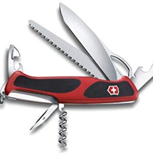 Victorinox Ranger 79 M Grip Swiss Army Knife, 12 Functions, Swiss Made Pocket Knife with Wood Saw, Large Lock Blade and Toothpick - Red/Black