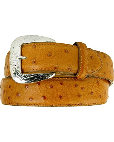 Tony Lama Men's Ostrich Print Leather Belt Reg and Big Cognac 40