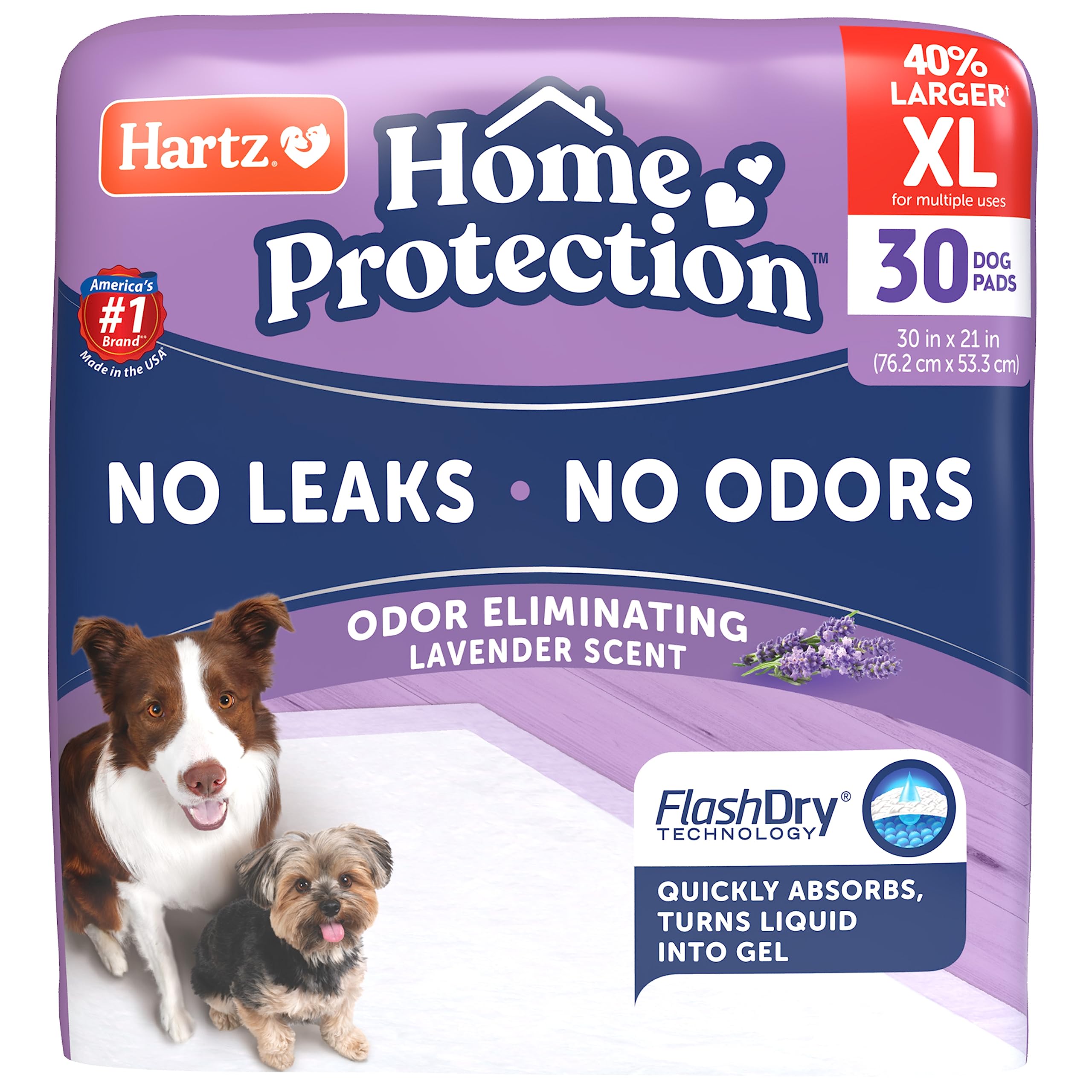 Hartz Home Protection Lavender Scented Dog Pads, XL 30 count, Super Absorbent & Won't Leak, Odor Eliminating