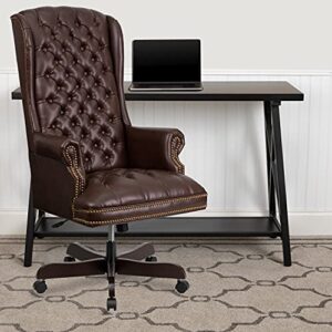 Flash Furniture High Back Traditional Fully Tufted Brown LeatherSoft Executive Swivel Ergonomic Office Chair with Arms