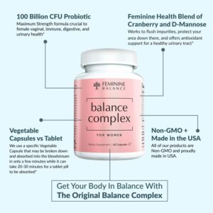 Balance Complex 17-in-1 Vaginal Health 100 Billion Probiotics for Women pH Balance with Cranberry & D-Mannose | Promote Urinary Tract Health for Vaginal Odor & Vaginal Flora, 60 Capsules