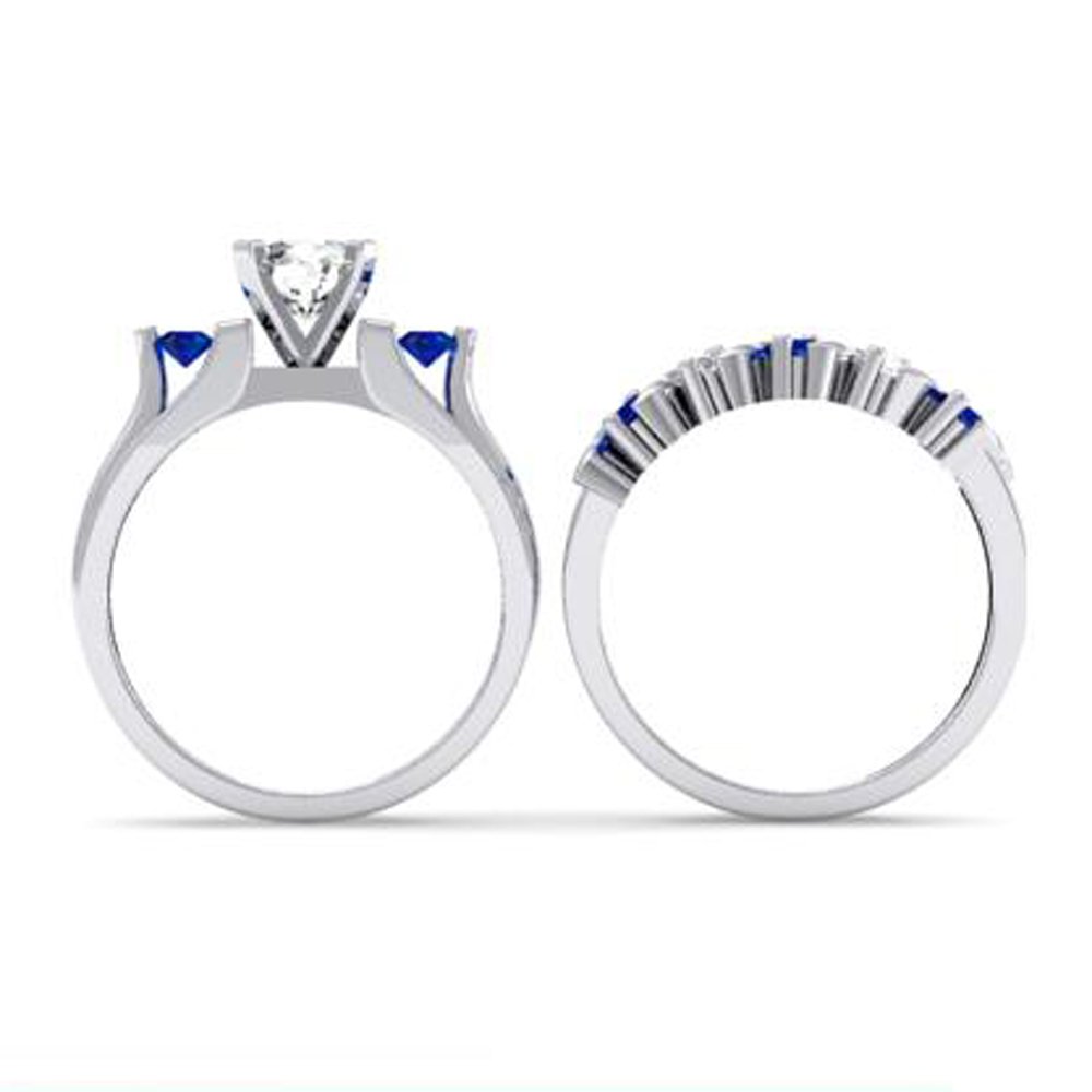 Dazzlingrock Collection 1.85 Carat (Cttw) 10K Blue & White Sapphire 3 Stone Engagement Ring Set, White Gold, Size 7