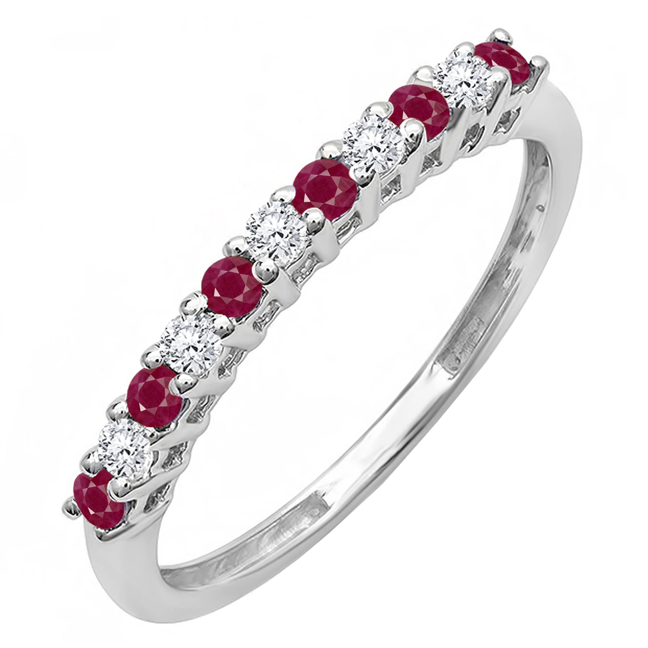 Dazzlingrock Collection Round Alternate Ruby & White Diamond Vintage Style Stackable Wedding Band for Her in 14K White Gold Size 6