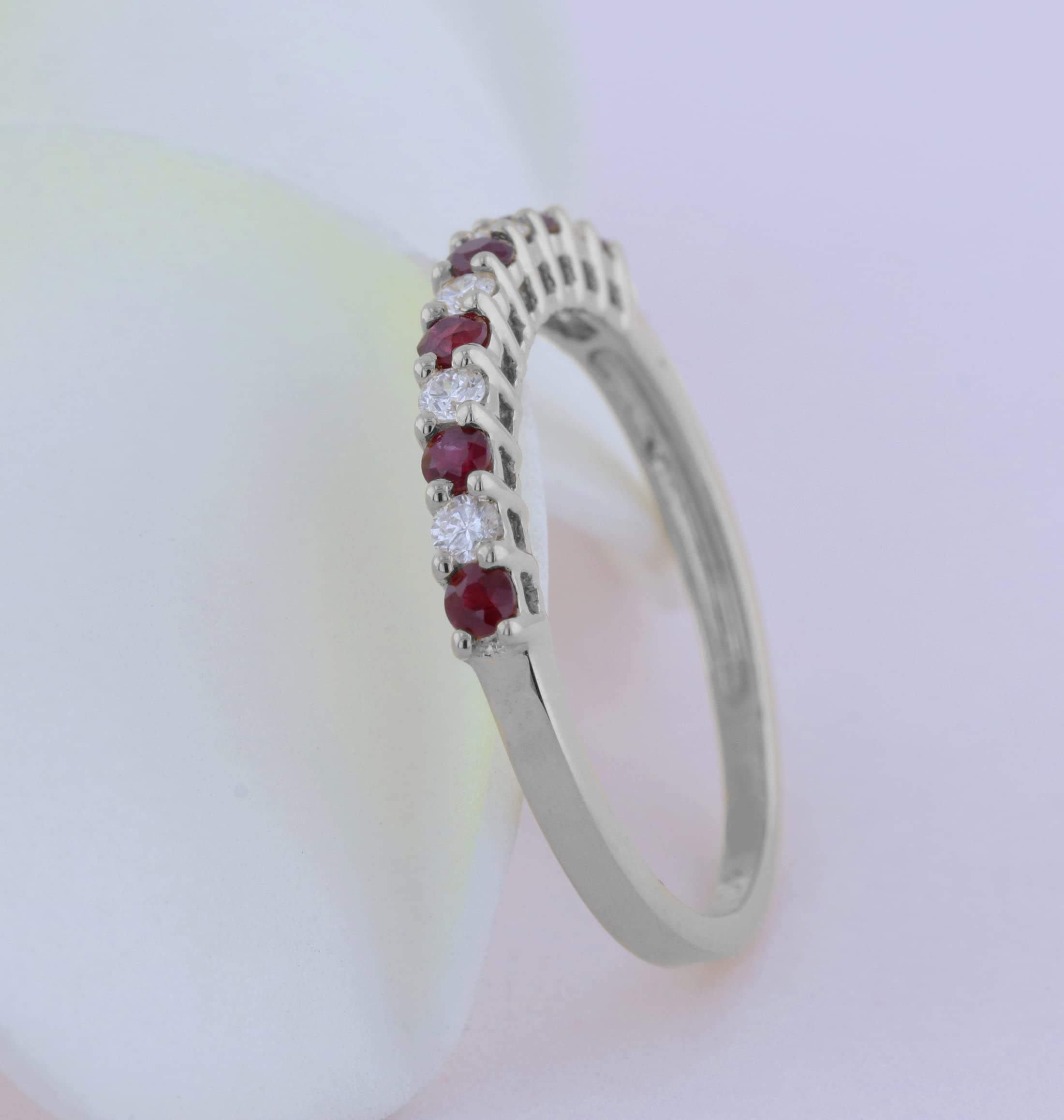 Dazzlingrock Collection Round Alternate Ruby & White Diamond Vintage Style Stackable Wedding Band for Her in 14K White Gold Size 6