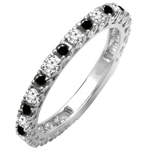 dazzlingrock collection 1.00 carat (ctw) 10k round white and black diamond eternity stackable wedding band, white gold, size 8