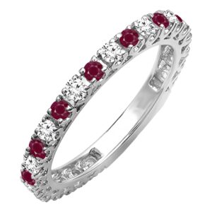 Dazzlingrock Collection 10K Round Ruby And White Diamond Eternity Stackable Ring Anniversary Wedding Band, White Gold, Size 7