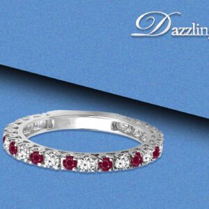 Dazzlingrock Collection 10K Round Ruby And White Diamond Eternity Stackable Ring Anniversary Wedding Band, White Gold, Size 7