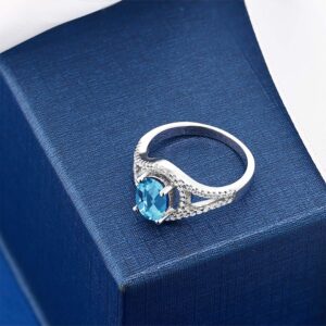 Gem Stone King 925 Sterling Silver Oval Checkerboard Swiss Blue Topaz Gemstone Birthstone Ring 2.01 cttw (Size 5)