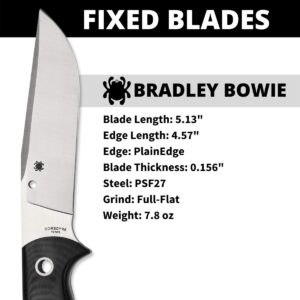 Spyderco Bradley Bowie Fixed Blade Knife - Black G-10 Handle with PlainEdge, Full-Flat Grind, PSF27 Steel Blade - Includes Boltaron Sheath - FB33GP