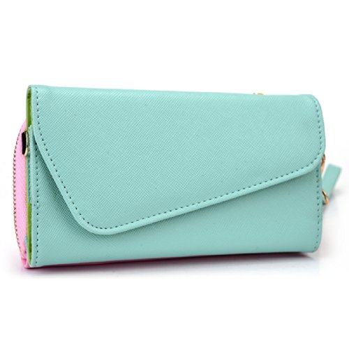 Kroo Clutch Wallet with Wristlet and Crossbody Strap for Smartphones or Phablets up to 5.7 Inch - Carrying Case - Frustration-Free Packaging - Teal and Pink