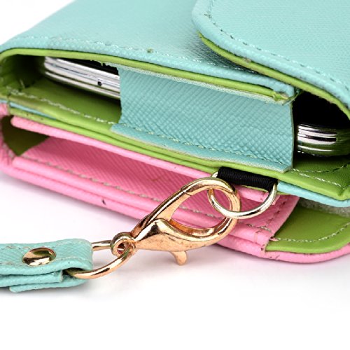 Kroo Clutch Wallet with Wristlet and Crossbody Strap for Smartphones or Phablets up to 5.7 Inch - Carrying Case - Frustration-Free Packaging - Teal and Pink