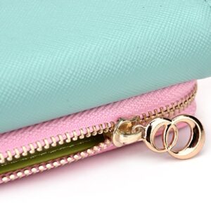 Kroo Clutch Wallet with Wristlet and Crossbody Strap for Smartphones or Phablets up to 5.7 Inch - Carrying Case - Frustration-Free Packaging - Teal and Pink