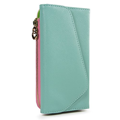 Kroo Clutch Wallet with Wristlet and Crossbody Strap for Smartphones or Phablets up to 5.7 Inch - Carrying Case - Frustration-Free Packaging - Teal and Pink