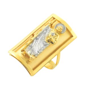 solid 10k two-tone gold long saint jude shield ring (12.7 x 22.8 mm)