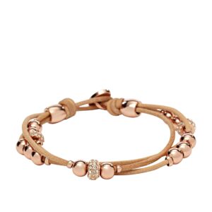 Fossil Women's Leather Bracelet, Color: Rose Gold/Tan (Model: JA6539791)