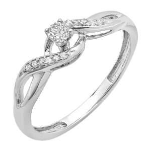 Dazzlingrock Collection 0.20 Carat (Cttw) 14k Round Diamond Crossover Swirl Engagement Ring, White Gold, Size 7