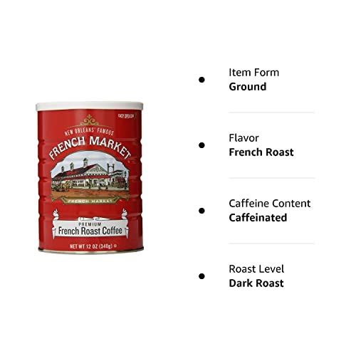 French Market French Roast Medium-Dark Roast Ground Coffee, 12oz Can (Pack of 1)