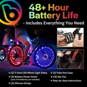 Brightz WheelBrightz 2-Pack Bike Wheel Lights, Multicolor - LED Bike Lights for Tires - Bike Lighting Parts & Accessories - Outdoor Summer Fun for Boys and Girls