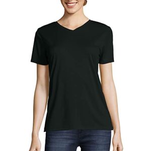 Hanes Sport V-Neck T-Shirt, CoolDRI Short Sleeve Tee for Women, Moisture-Wicking, Black, Small