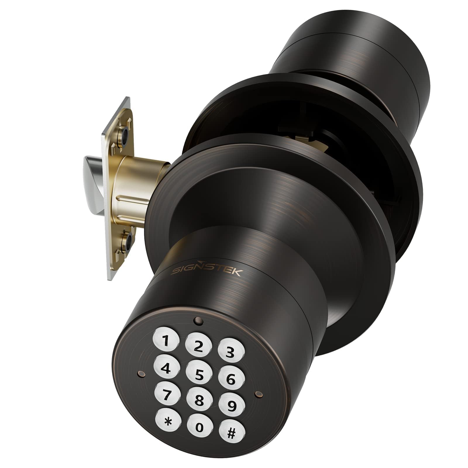 Signstek Keyless Entry Door Lock,Door Knob with Keypad，Smart Code Door Lock,Mute mode,Passage function, Easy to Install,Oil Rubbed Bronze