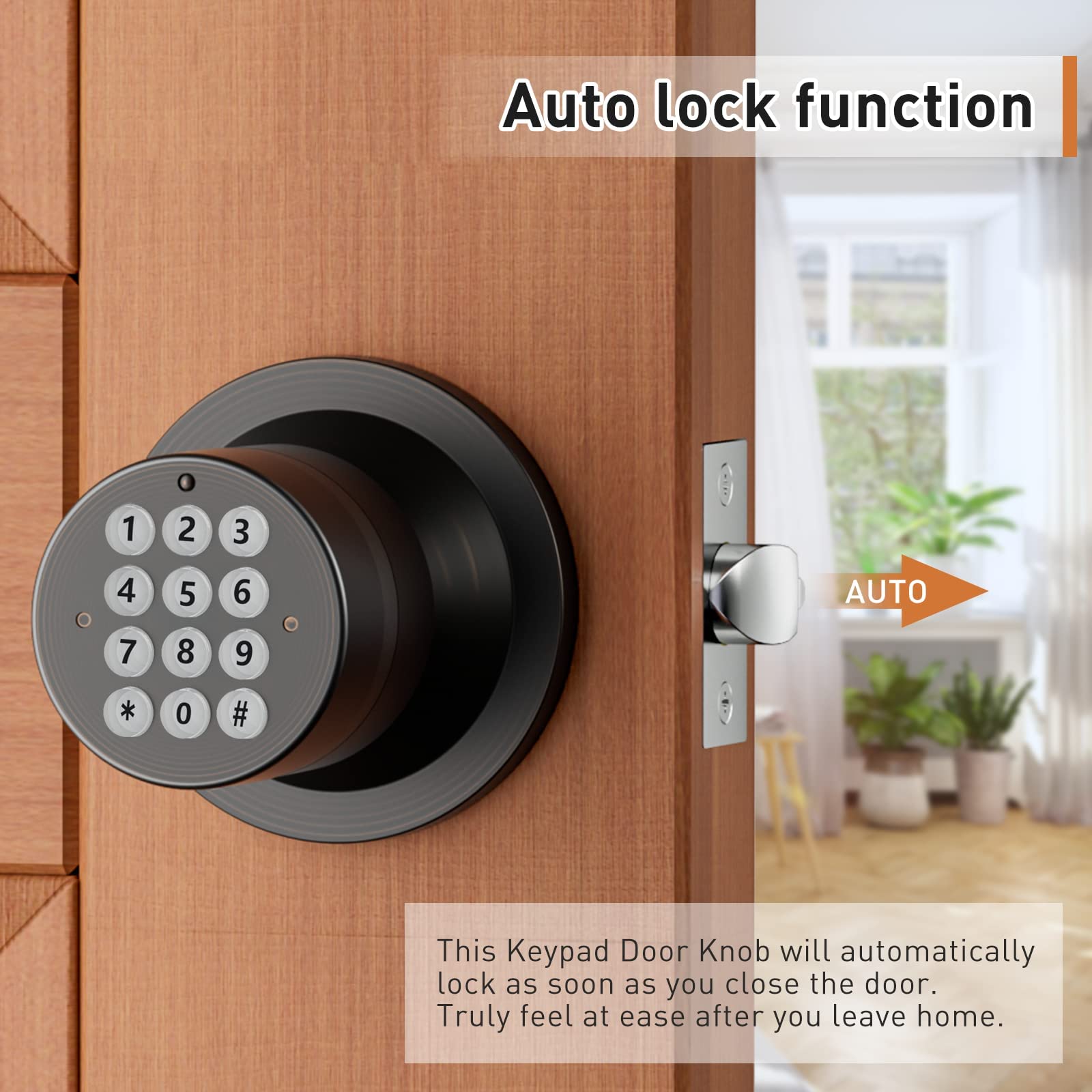 Signstek Keyless Entry Door Lock,Door Knob with Keypad，Smart Code Door Lock,Mute mode,Passage function, Easy to Install,Oil Rubbed Bronze