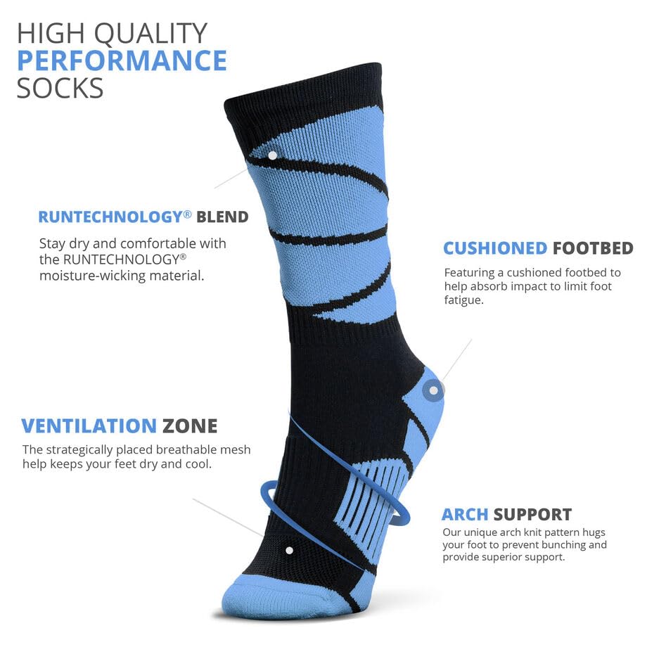 ChalkTalkSPORTS Basketball Sock | Athletic Mid Calf Woven Socks | Basketball Wrap | Black & Carolina Blue