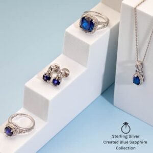 Peora Created Blue Sapphire Stud Earrings 925 Sterling Silver, Solitaire Scroll Gallery, 2.50 Carats Total Princess Cut 6mm, Friction Backs