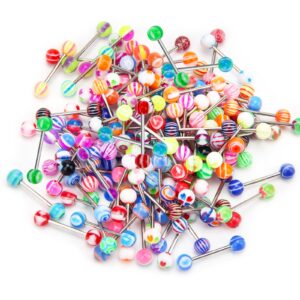 crazypiercing 110pcs wholesale 14g tongue ring barbells stainless steel bar tongue rings assorted colors for women man