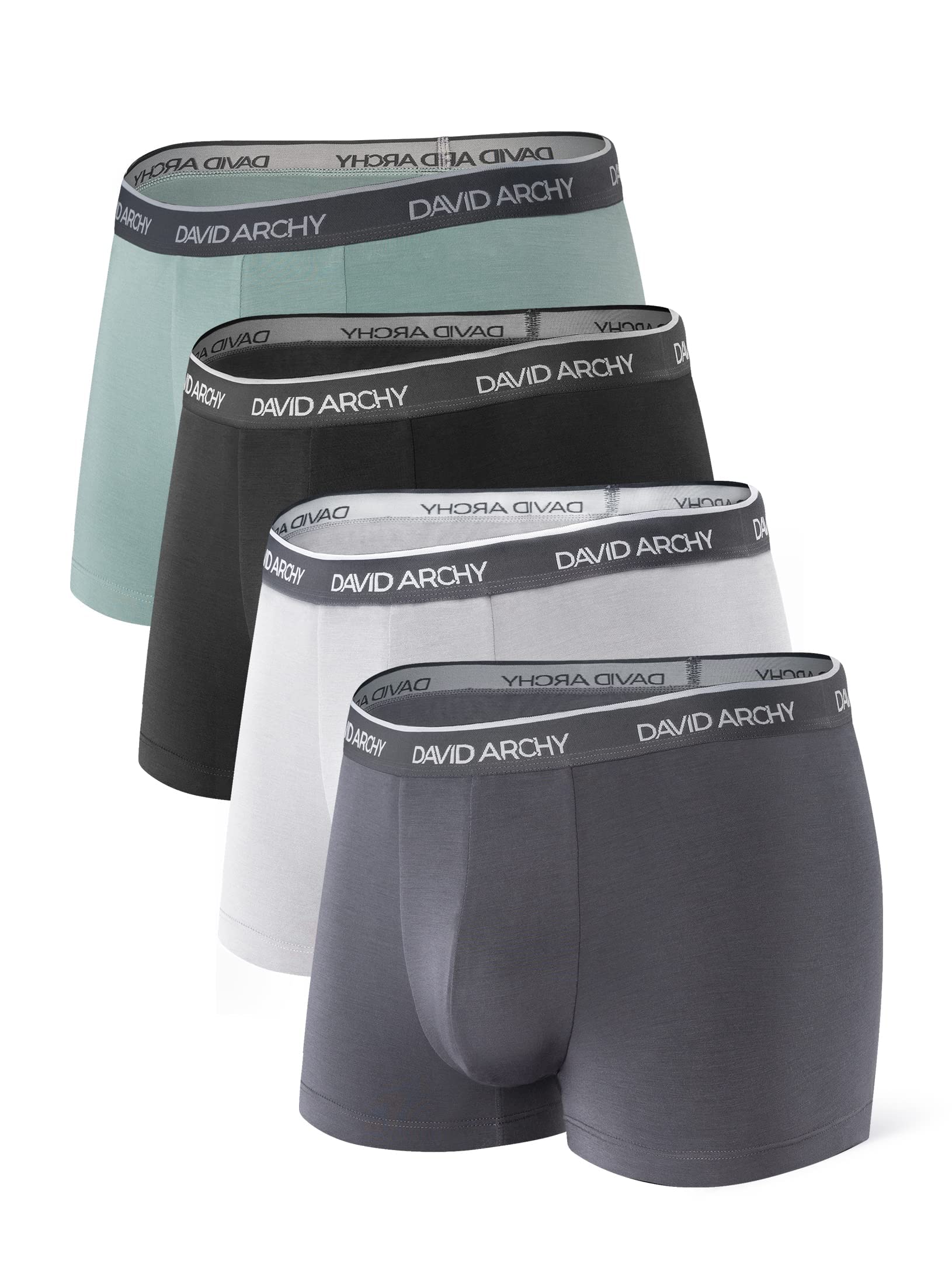 DAVID ARCHY Mens Trunks Underwear Soft Breathable Rayon Made from Bamboo Trunk No Fly Pouch 4-Pack L 2.5''