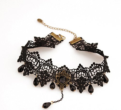 Charm.L Grace Black Lace Gothic Lolita Pendant Choker Necklace Earrings Set