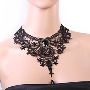 Charm.L Grace Black Lace Gothic Lolita Pendant Choker Necklace Wedding Halloween Accessories