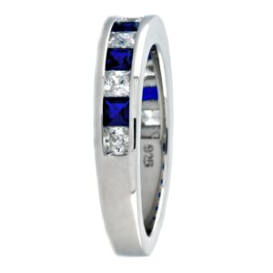 1000 Jewels Olivia B: Princess-cut SImulated Sapphire & IOF CZ Semi-Eternity Wedding Band Silver, 3132A sz 7.0